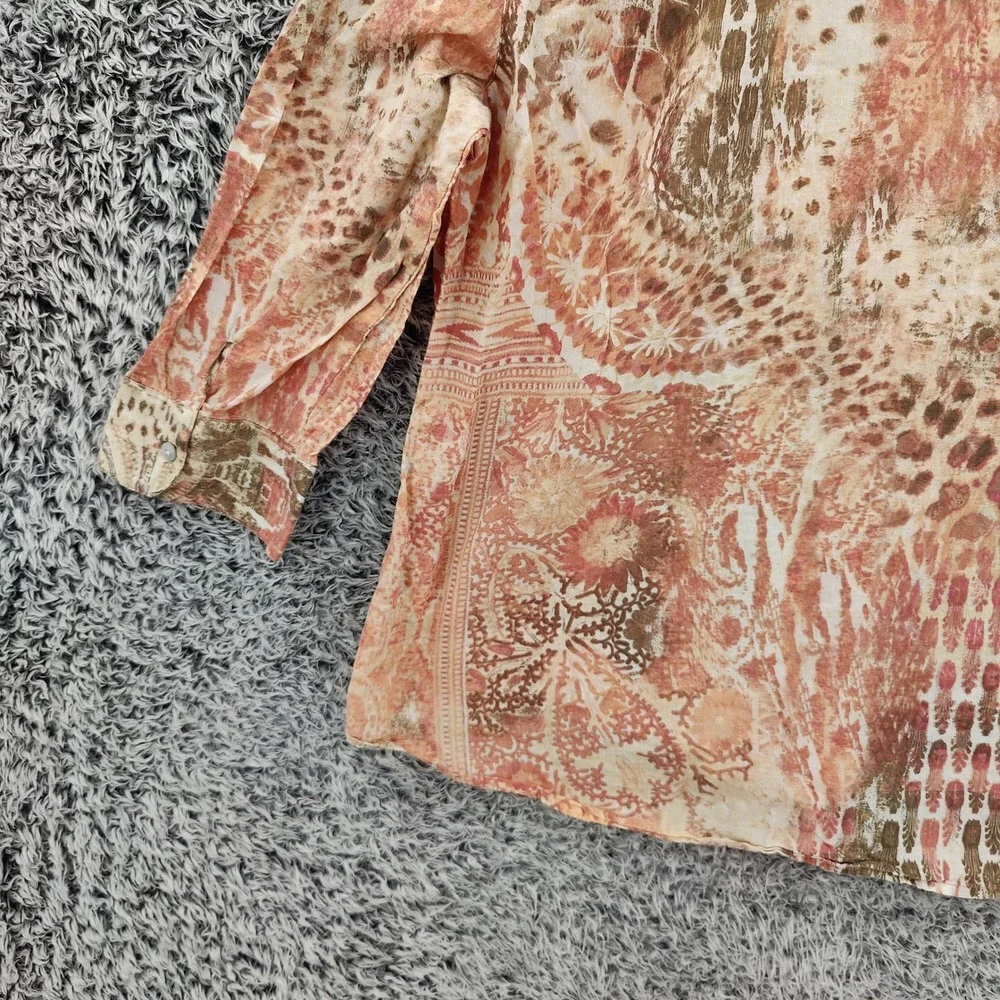 Chicos Women Maximalist Earthy Abstract Animal Button Down Shirt 2 Large Tan - Picture 13 of 16